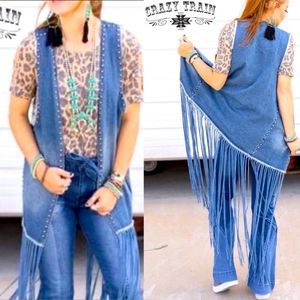 New Crazy Train Denim Studded Fringe Vest Originally $80 OS (0-14)